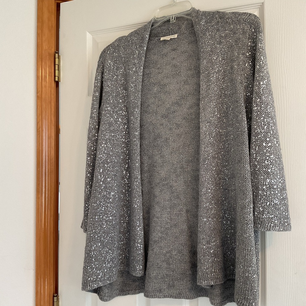 Eileen Fisher Silver Cardigan Sweater with Relaxed Fit